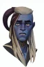 Placeholder: A tieffelin with blue skin and white Dreadlock hair. His pupil-less eyes are green. He wears a small beard.