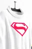 Placeholder: Men's Superman's Balenciaga sweater Winter elegant inspired by Superman's emblem design white tones with dual color on a white background, product catalog photography, soft spot lighting, depth of field, 4k –ar 3:5 –q 2