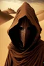 Placeholder: wizard mask brown robe hood desert
