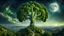 Placeholder: A moon that looks like a happy origin head fractal broccoli above a landscape, chiaro scuro, intricate background HDR, 8k, epic colors, fantasy surrealism, in the style of Albrecht Dürer, masterpiece
