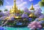 Placeholder: blue and gold crystal indian PALACE，swanns,waterfall, BLUE LAKE, SWANNs,bugainvillier flowers, jacaranda trees, sky pink blue, full of details, smooth, bright sunshine，soft light atmosphere, light effect，vaporwave colorful, concept art, smooth, extremely sharp detail, finely tuned detail, ultra high definition, 8 k, unreal engine 5, ultra sharp focus