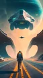 Placeholder: sci-fi road with man and spaceship