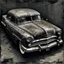 Placeholder: An old car , Hyper Realistic Aerial Grungy Dark-Grey Brush strokes on a dark rustic background with charcoals