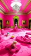 Placeholder: A pink realm with fairies made out of wool painted by Andy Warhol