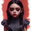 Placeholder: Jenna ortega as wednesday with wednesday addams dress,soft goth libstick, overknee socks, painted by artgerm and tom bagshaw, fantasy art, dramatic lighting, highly detailed oil painting, volumetric lighting