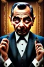 Placeholder: mr bean as the mafia godfather, in casino top floor, 4k, trending art, weird perspective, realism, spray paint, detailed