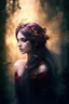 Placeholder: Burgundy dark red gold hair,very long hair, dark gold,gold,rapunzel hair,dark fairy princess,elven crown,dragonflies,fireflies,night,water lilies, orchids,jasmine flowers,glitter,sparkle,flowers,copper,bronze