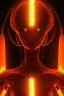 Placeholder: bitcoin alien, Fire theme art, Dark moody night atmosphere, , 8K, close-up face, anatomically perfect face