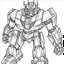 Placeholder: outline art for square bumblebee transformers coloring page for kids, classic manga style, anime style, realistic modern cartoon style, white background, sketch style, only use outline, clean line art, no shadows, clear and well outlined