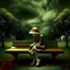 Placeholder: girl sitting on a bench. Surrealism