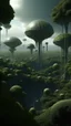 Placeholder: sci fi planet, futuristic tall city, tree canopy, strange alien plants