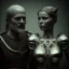 Placeholder: A viking boy and a girl, hr giger, scary, steam punk, realistic, made in octane, cinematic, ultra-realistic, extremely detailed octane rendering, 8K, VRAY Super Real ar 2:3, dof photorealistic futuristic 50mm lens hard lighting dark gray tintype photograph, realistic lighting, sepia color