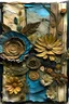 Placeholder: Boho Mixed media artwork with layers of textured paper, dried flowers, and acrylic paint, creating a dimensional and tactile floral composition.