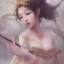 Placeholder: smooth hyper realistic, beautiful Japanese goddess, pale colors, run on dark cosmos background, cat еye, extremely sharp detail, finely tuned detail, ultra high definition, 8 k, unreal engine 5, ultra sharp focus, accurate sword wings, positive smile, lot of details, fit within portrait, Ambiance winter, perfect composition, perfect hair, perfect hands, finger up gestures