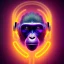 Placeholder: A beautiful portrait of a cyborg monkey purple neon color scheme, high key lighting, volumetric light high details psychedelic background