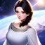 Placeholder: stunning half-body-portrait photo of princess leia from Star Wars played by Carrie Fisher, wlop, artgerm, akihiko yoshida, and liang xing, detailed face, doe eyes, intricate braided hair style, symmetrical eyes, trending on artstation, highly detailed, white dress, dynamic pose, intricate outfit, space ship and galaxy background