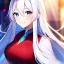 Placeholder: Clear focus, 8k, high quality, detailed, beautiful lighting, vibrant colors, white long hair, vibrant red eye, vibrant blue eye, girl, smile, hair in between the eyes,