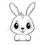 Placeholder: create a 2d black outline, "scary kawaii plush rabbit with buttons for eyes coloring book for kids", coloring page, low details design, black contour, coloring page design, simple background, colorful , card style, coloring page for kids, white background, sketch style,