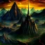 Placeholder: fantasy, vulcan, middle earth landscape,Tower of sauron, photorealistic, 16k resolution, sharp focus, post-processing, LOTR, Van gogh Style