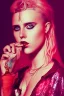 Placeholder: danish singer mø, high light , red tones,