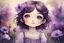 Placeholder: double exposure, merged layers, painted and burned burlap, cute chibi contented brunette anime purple flower princess in a flowergarden, melting watercolor and black ink outlines on wet paper, soft, shading strokes, in sunshine, ethereal, otherwordly, cinematic postprocessing, bokeh, dof