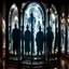 Placeholder: there are many transparent silhouettes superimposed on each other,Through the looking glass,ghosts,lots of mirrors,from a mirror mazayka, the variety of characters represented,