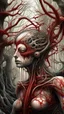 Placeholder: Quintessential Horror Surrealism:A woman Gothic cyber-surreal figure's form undergoes catastrophic dimensional fission through Seedream 3D recursive rendering, fracturing into chaos Legion Doodle simultaneous nightmare realities while simultaneously occupying four perforated reality levels—manifests as a blood-drenched forest where trees weep crimson sap and bioluminescent fungi pulse with recursive Fibonacci patterns, surrounded by carnivorous flowers with fanged mouths dripping neon venom; mat