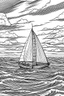 Placeholder: A sailboat glides gracefully across the endless expanse of a tranquil, azure ocean, its sails billowing in the gentle breeze. The vastness of the open sea stretches as far as the eye can see, offering a profound sense of boundless freedom and adventure..coloring book page, simple and clean line art, adult drawing book, black and white, crisp black lines, no shades, sharp lines, coloring book for adults, cartoon style, landscape