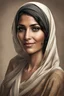 Placeholder: realistic arab woman, mid thirties, short hair, deep olive toned skin, no hijab