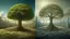 Placeholder: the last tree on earth, portal to a space near the tree on the left, on the right city of the future year 4222, very realistic,