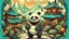 Placeholder: fantasy cartoon style illustration: wise panda in a chinese village