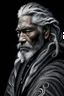 Placeholder: a photo of an Maori man with ethnic jewelry, grey hair and grey flowing robe, in style of Annie Leibovitz, contemporary portrait of a mature yet beautiful and modernist man, black and grey, detailed masculine face, swirling fluid smokey enigma, award-winning artwork