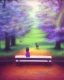 Placeholder: park mystical dream, park bench, man, woman, child, dog, trees, path, bird, sunshine, mystical, fantasy, romanticism, pastel colors, daylight, daytime, acrylic painting, detailed, soft focus,