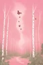 Placeholder: Butterflies and bubbles flying up to the sky through a pink birch forest