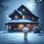 Placeholder: sad, scared, lonely dog tied with short leash in front of a house, winter, 8k resolution, high-quality, fine-detail, intricate, digital art, detailed matte, volumetric lighting, illustration, 3D octane render, brian froud, howard lyon, selina french, anna dittmann, annie stokes, lisa parker, greg rutowski