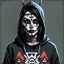 Placeholder: alluring Navajo goth female assassin, bold facepaint, sweatshirt, anime style