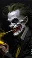 Placeholder: Bosch nightmares paining style Title: a joker face with cigarette in his mouth, smiling 8k,photography, photorealistic concept art, soft natural volumetric cinematic perfect light, chiaroscuro, award-winning photograph, masterpiece, oil on canvas, Raphael, Caravaggio, Greg Rutkowski, people, beksinski, Giger