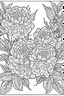 Placeholder: black and white beautiful thin frame made out of peonies for coloring pages, use a lot of big sunflowers in the frame, go all the way to the edges for the frame and leave a lot of space in the middle of the page, use only black and white, clear crisp outlines, no black background, go all the way to the outer edges of the page, use more space in the center of the page, make it rounder, use less shading, use more space in the center of the page, widen the frame, open up frame, more flower