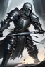 Placeholder: A knight in war, concept art, deviant art, realistic, painting, sketch, dynamic pose, fighting pose, shield, foreshortening, cool, cinematic, dark,