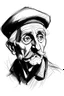 Placeholder: sketch portrait of 80 years old man , ghost, mustache, scared, French beret