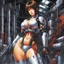 Placeholder: [art by Masamune Shirow] Rebirthing bloody and rusty terminator in a factory