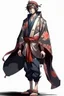 Placeholder: young human rogue in kimono clothing hood down full body