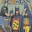 Placeholder: A 1980 medieval comic cover of batman cosplay convention, the beatles style.