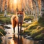 Placeholder: stunning fox standing beside a running brook in the springtime at a dramatic sunset, stately birch trees, photorealistic nature image, intricate fur texture, mossy background, soft sunset light filtering, 8k res, ambient shadows, warm color palette, perfectly timed shot, crystal clear, stunning wildlife interaction, by Ashraful Arefin