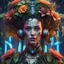Placeholder: Expressively detailed and intricate 3d rendering of a hyperrealistic: woman, cyberpunk plants and flowers, neon, vines, flying insect, front view, dripping colorful paint, tribalism, gothic, shamanism, cosmic fractals, dystopian, dendritic, artstation: award-winning: professional portrait: atmospheric: commanding: fantastical: clarity: 16k: ultra quality: striking: brilliance: stunning colors: amazing depth