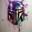 Placeholder: photorealistic the mandalorian helmet with multicolor painting, illustration by <agnes cecile> <Yoji Shinkawa>, ornate and intricate details , soft smooth lighting, concept art, black velvet cloth background,