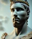 Placeholder: Realistic image, classic sculpture, marble material, Lionel Messi with Laurel wreath model, miguel angel style, God light, god rays, 4k resolution, perfect details, ornate details, soft lighting, unreal engine 5, soft cyan background.