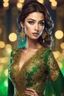 Placeholder: full body Office women, gorgeous, glamours, ,clean face, showing in 4k format, intricate work of magical art, movie poster, full body, gold and green lace dress, in cg society trends, complex, very detailed bright, staged rendering of the character, super high quality model, beautiful face, background in style bokeh