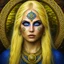 Placeholder: Blue eyed traditional blonde pagan woman art with with runes and nature