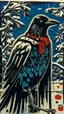 Placeholder: A contemporary serigraphy by Matisse of a human-like crow adorned in a punk leather jacket within a snowy Christmas atmosphere.